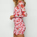 Women Spring Printed Sexy Square Collar Long Sleeve Waist Ruffle Hip Dress-Fancey Boutique