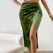 Color-Army Green-Autumn Winter Women Clothing Popular Sexy Slit Hip Skirt Office Velvet Skirt-Fancey Boutique
