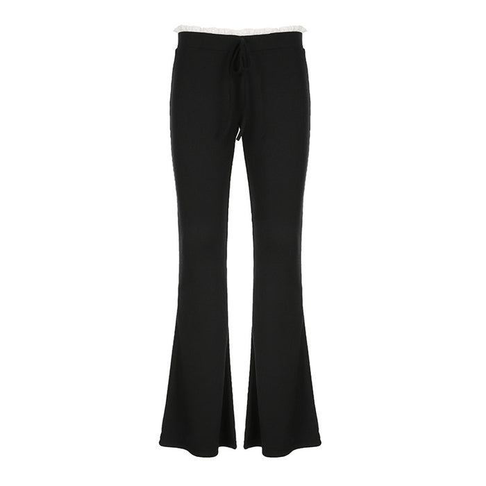 Sweet Spicy Low Waist Black White Contrast Color Lazy Feeling Bootcut Trousers Trendy Slim Casual Pants Summer-Black-Fancey Boutique