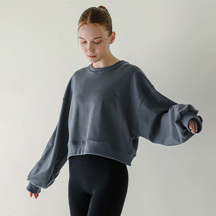 Color-Pale blue-Short Sweaters Women Clothing Spring Autumn Long Sleeve round Neck Pullover Casual Yoga Clothes Sexy Fitness Sports Top-Fancey Boutique