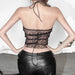 Spring Women Clothing Halter Backless Lace up Mesh Sexy Vest-Fancey Boutique