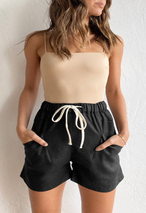 Color-Black-Women Casual Shorts Summer New High Waist Lace-up Sports Wome Pants-Fancey Boutique