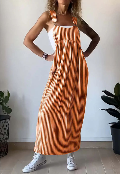 Summer Women Striped Overall Skirt-Orange-Fancey Boutique