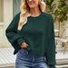 Color-Green Cropped Pullover Sweater-Women Clothing Autumn Winter Loose Cropped Pullover Sweater Long Sleeve round Neck Sweater-Fancey Boutique