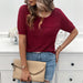 Spring Summer Women Clothing Crew Neck Hollow Out Cutout out Short Sweater-Burgundy-Fancey Boutique