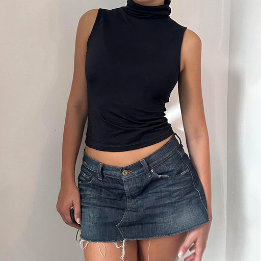 Street Basic Solid Color Turtleneck Anti Car Outer Wear Sleeveless Vest Sexy Elegant Slim Stretch Casual Top-Fancey Boutique