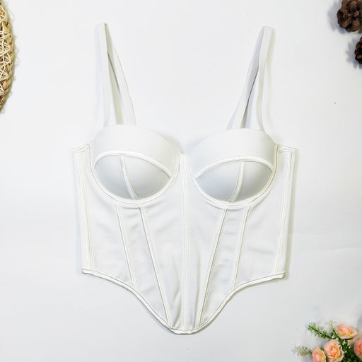 Color-White-Spring Summer Fried Street Popular Irregular Asymmetric Boning Corset Corset Inner Outer Wear Sling Women Corset Beauty Back Tube Top-Fancey Boutique