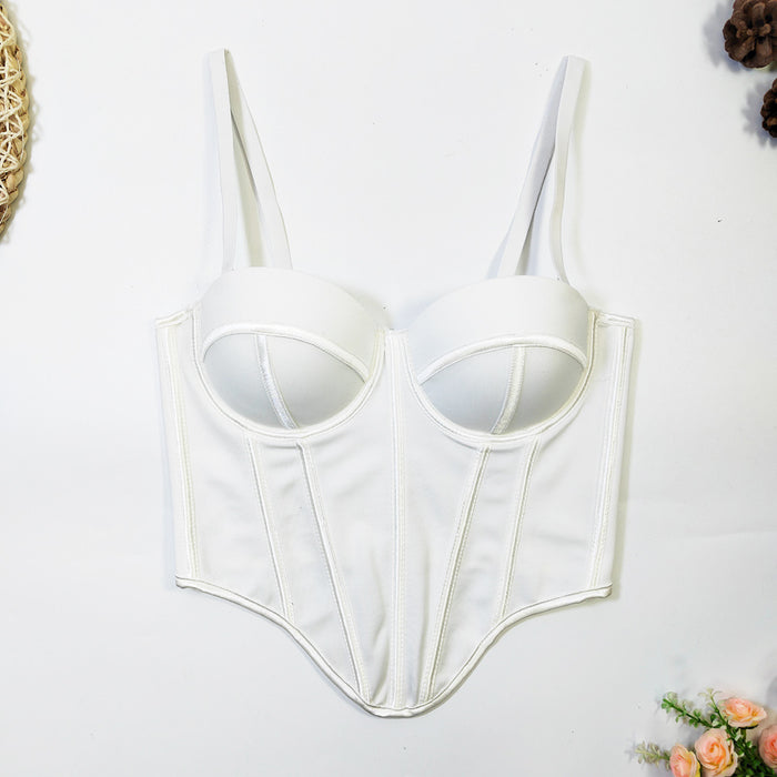 Color-White-Spring Summer Fried Street Popular Irregular Asymmetric Boning Corset Corset Inner Outer Wear Sling Women Corset Beauty Back Tube Top-Fancey Boutique