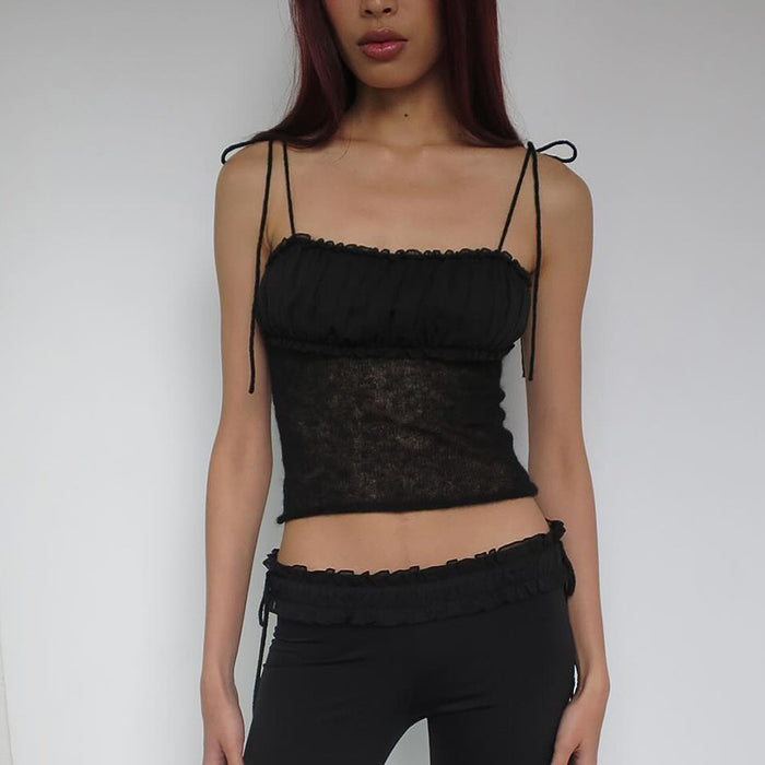 Elastic Knitted Sexy Top Women Summer Sexy All Matching Slim Fit Sling-Black-Fancey Boutique