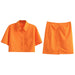 Color-Orange-Women Spring Summer Short Sleeve Shirt Skirt Set-Fancey Boutique