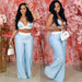 Color-Light Blue-Spring Summer Loose Sexy Bra Loose Drooping Straight Mop Blouse Pants High Waist Wide Leg Pants Two Piece Set-Fancey Boutique