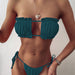 Color-Blue-Swimsuit Sexy Pleated Cutout Bikini-Fancey Boutique