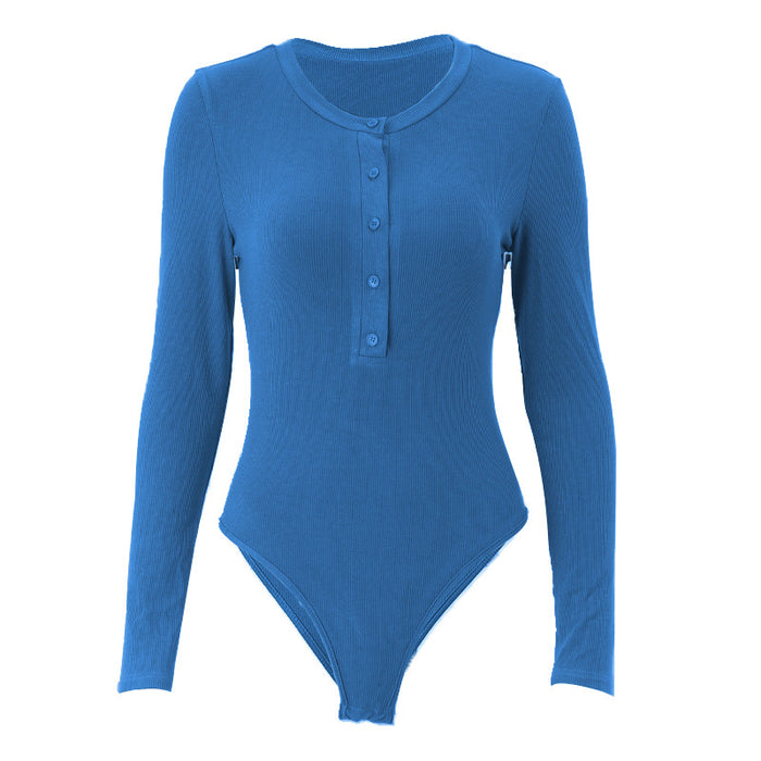 Color-Blue-Autumn Women Sexy Sexy Breasted Elegant Slim Jumpsuit Bottoming Shirt-Fancey Boutique