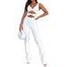 Color-White-Women Clothing Solid Color Slimming Hollow Out Cutout Twist One Piece Bell Bottom Pants Jumpsuits-Fancey Boutique