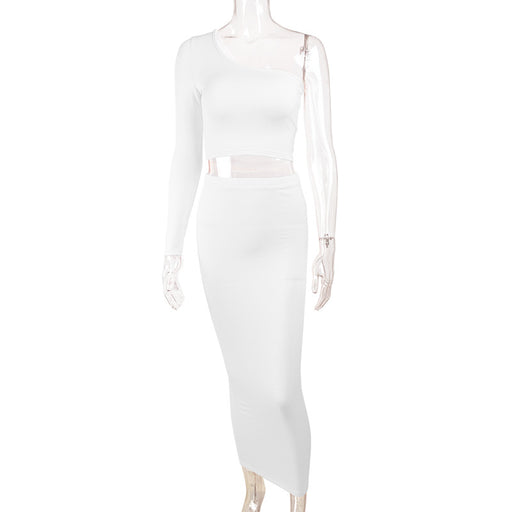 Color-White-Fall Women Clothing Long Sleeves Cropped Two-Piece Tight Suit Skirt-Fancey Boutique