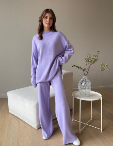 Color-Purple Suit-Loose Casual Sweater Top Trousers Set-Fancey Boutique