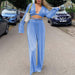 Color-Light Blue-Retro Long Sleeve Pleated Spring Sexy Loose Flare Sleeve Blouse Suit textured-Fancey Boutique