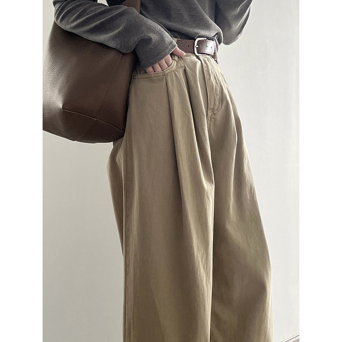 Thin Velvet High Waist Wide Leg Jeans for Women Spring Retro Casual Loose Mop Pants-Fancey Boutique