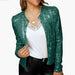 Color-blackish green-Spring Women Stand Collar Color Matching Sequ Coat Short Casual Small Coat-Fancey Boutique