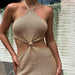 Color-Khaki-Women Clothing Summer Halter Backless Sexy Vacation Hollow Out Cutout Dress Slim Fit Children-Fancey Boutique
