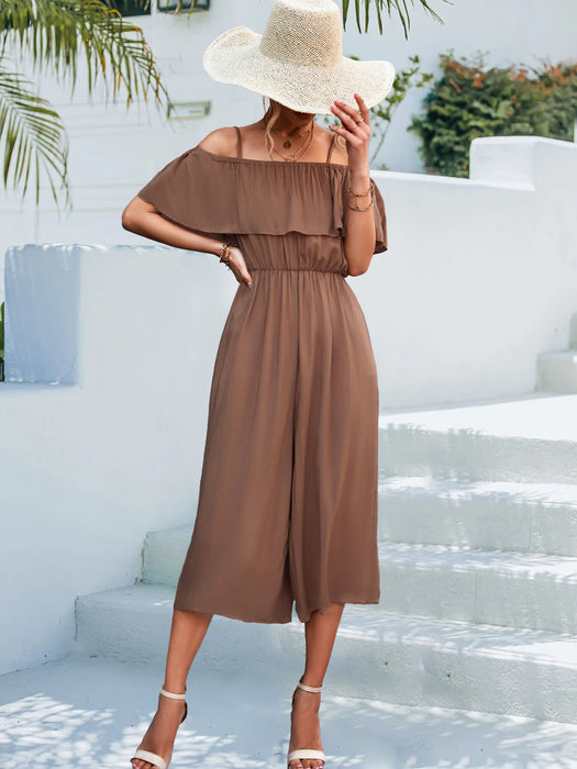 Color-Brown-Spring Summer Popular Solid Color off Shoulder Loose Casual Sling Jumpsuit-Fancey Boutique