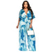 Women V Neck Pleated Popular Printed Casual Jumpsuit Women-Blue Tie-Dye-Fancey Boutique