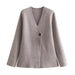 Women Clothing French V neck Knitted Jackets-Gray-Fancey Boutique