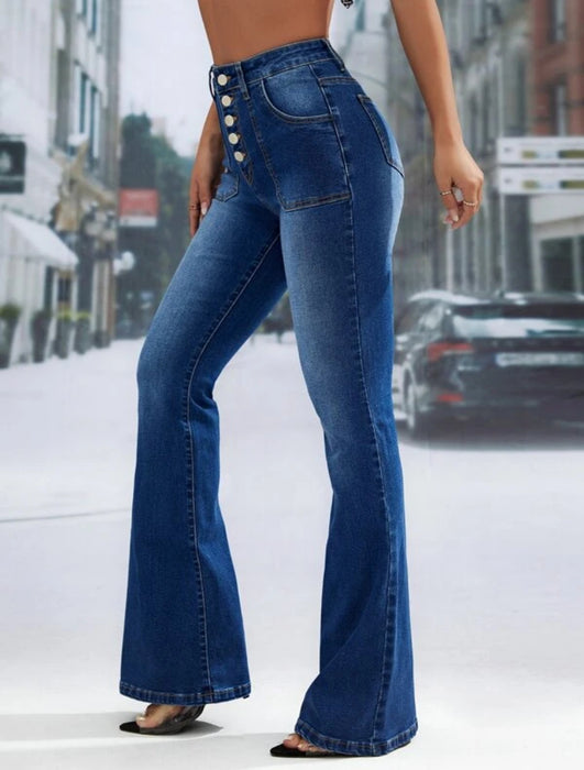 Spring High Waist Single Breasted Denim Trousers High Waist Stretch Skinny Denim Trousers-Fancey Boutique