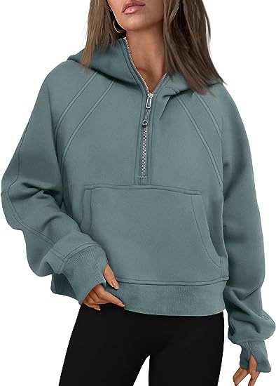 Color-Green-Women Clothing Half Zipper Hooded Sweatshirt Loose Short Velvet Sweater-Fancey Boutique