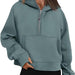 Color-Green-Women Clothing Half Zipper Hooded Sweatshirt Loose Short Velvet Sweater-Fancey Boutique
