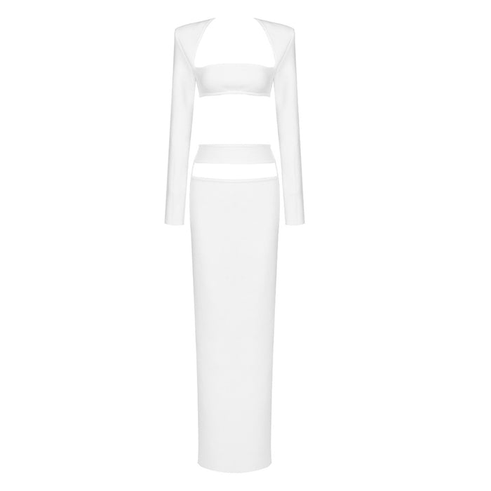 Color-White-Suit Autumn Casual High End Two Piece Set Cropped Outfit Long Sleeve Stretch Dress Women Clothing Bandage Dress-Fancey Boutique