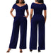 Color-Navy Blue-Masson Sexy Solid Color Short Sleeve V-neck Women Jumpsuit-Fancey Boutique