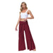 Color-Wine Red-Women Clothing Bandage Elastic Waist Pleated Wide Leg Pants Casual Loose Trousers-Fancey Boutique
