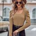 Color-Brown-Fall Winter Models Women Clothing Casual Square Collar Slimming Long Sleeve Knitted Top-Fancey Boutique