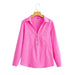 Color-Pink-Summer New Three-Color Slub Cotton Long-Sleeved Shirt Mid-Length Pullover Top-Fancey Boutique