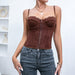 Color-Brown-Women Clothing Sexy Solid Color Lace Sling Boning Corset Steel Ring Wrapped Chest Breasted Backless Vest-Fancey Boutique