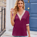 Color-Jujube Red-Summer Cross Border Women Clothing V neck Lace Satin Mid Sleeve Shirt Top-Fancey Boutique