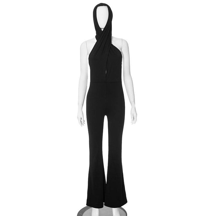 Color-Black-Black Backless Hooded Jumpsuit Women Clothing Sexy Design-Fancey Boutique