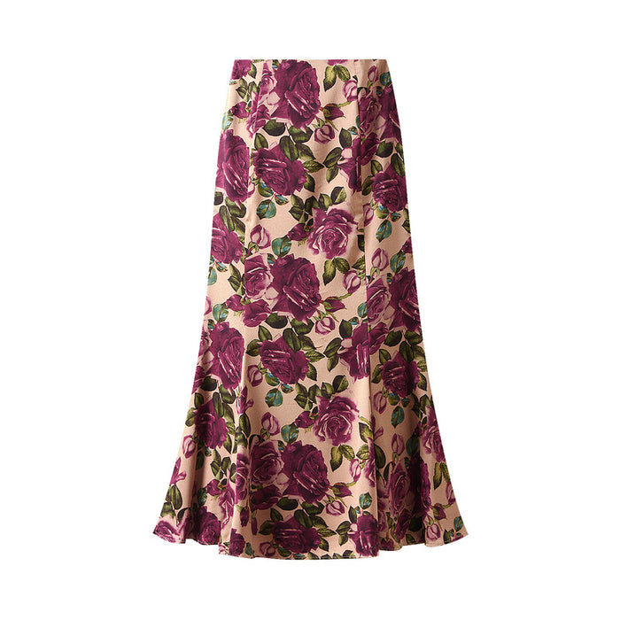 Women Skirt Summer Vintage Printed Fishtail Skirt High Waist Slim Slimming Mid Length Hip Wrapping Skirt-Purple-Fancey Boutique