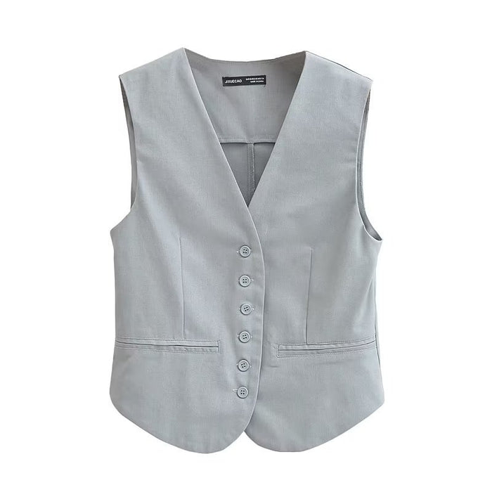 Summer Women Office Solid Color Casual Blended Vest-Gray-Fancey Boutique