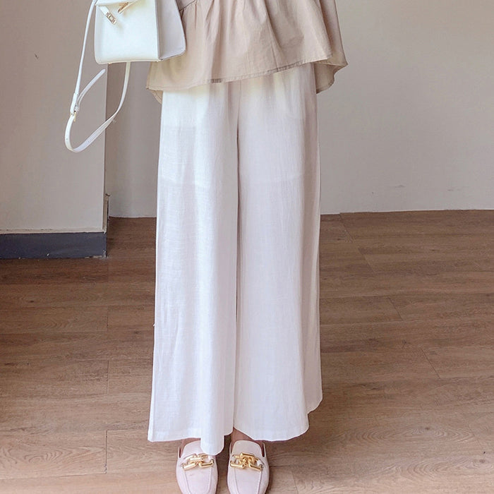 Spring Summer Women Wide Leg Pants Elastic Waist Linen Cotton Straight Flare Pants Trousers for Women-Fancey Boutique