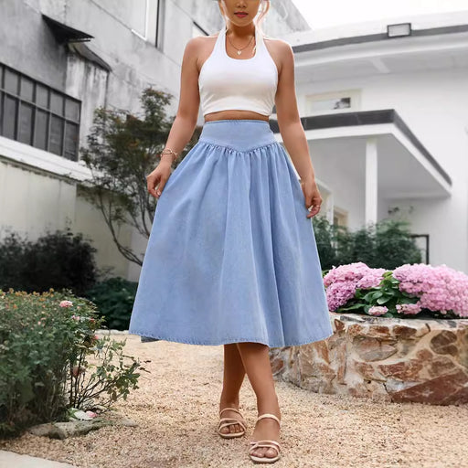 Elegant Denim Skirt Elegant Long Slim Fit A line Skirt-Fancey Boutique