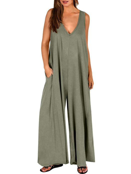 Summer Fresh Casual Women Pocket Jumpsuit Thin Women Jumpsuit-Light Green-Fancey Boutique