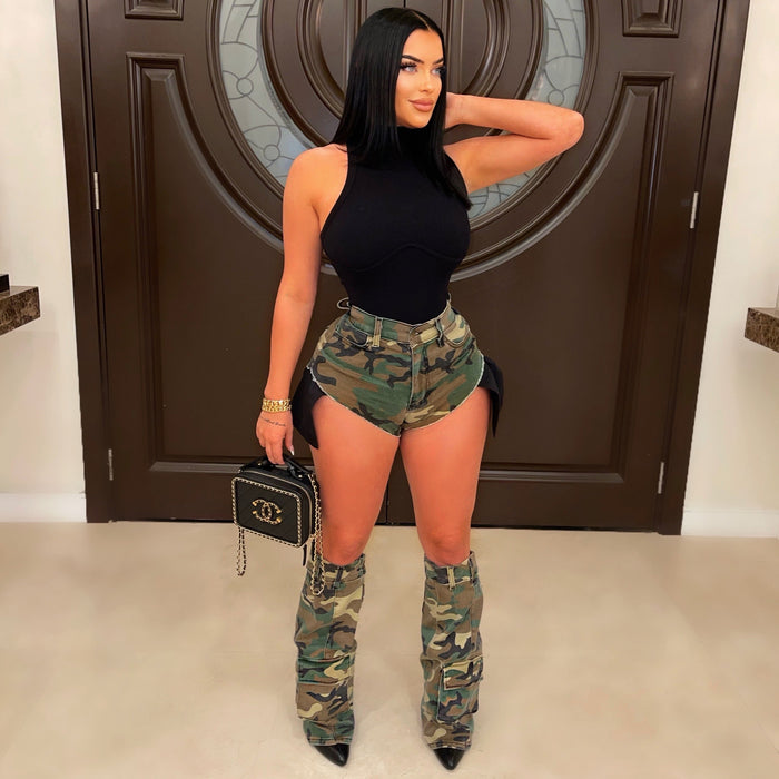 Color-Camouflage-Women Clothing Sexy Women Camouflage Summer Pants Pants Leg Warmer Three Piece Camouflage Shorts-Fancey Boutique