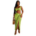 Color-Light Green-Special for Popular Pleated Sexy Backless Spaghetti Straps Top Split Draped Skirt Set-Fancey Boutique