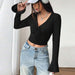 Women V neck Flared Sleeves T shirt Summer Elegant Solid Color Pullover Long Sleeve Short Top for Women-Black-Fancey Boutique