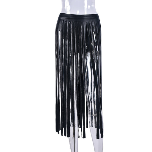 Color-Black-Autumn Women Clothing Personalized Cutting Tassel Sexy Cutout Split Skirt-Fancey Boutique