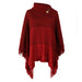 Color-Red-Autumn Winter Tassel Cape Shawl Sweater Contrast Color Knitwear Women-Fancey Boutique