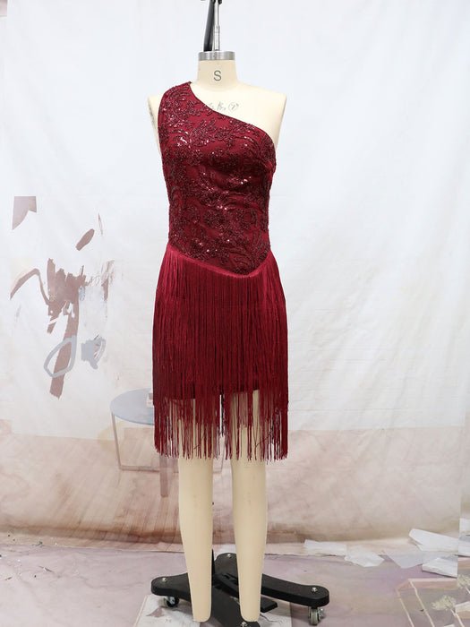 Color-Burgundy-Women Dress Tassel Shoulder Embroidered Backless Dress-Fancey Boutique
