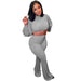 Color-Gray-Urban Casual Solid Color Turtleneck Puff Sleeve Cropped Bell Bottom Pants Two Piece Set-Fancey Boutique